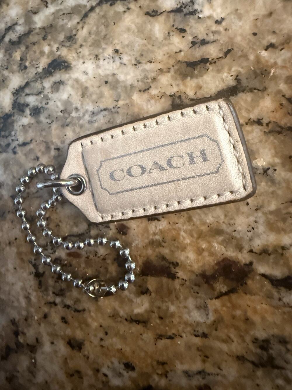 Coach Signature Replacement Hang Tag Ivory Cream Leather Charm Chain Fob Small